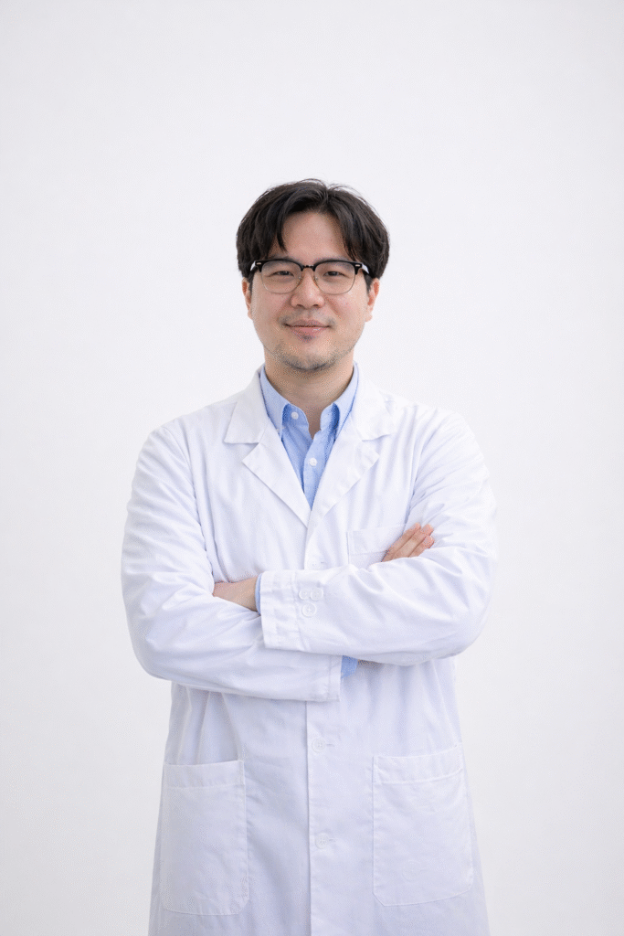 A male doctor wearing a lab coat, standing confidently with a stethoscope around his neck.